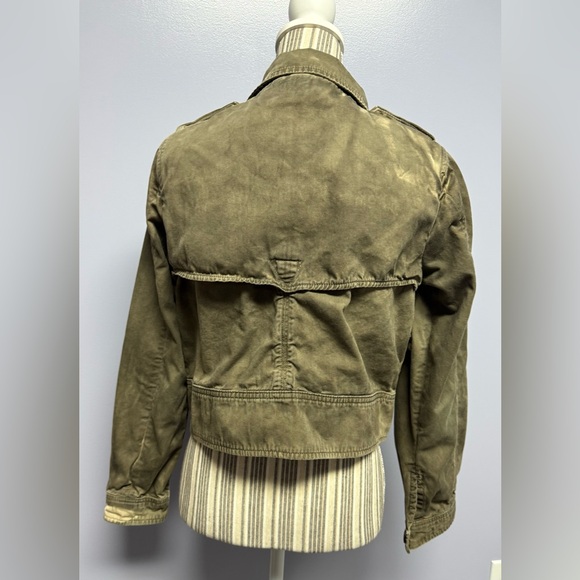 LONDON Jean Olive dyed distressed cropped double breasted utility Jacket size L - Picture 4 of 15
